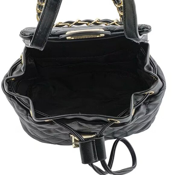 Badgley Mischka ✦ Quilted Vegan Leather Backpack ✦ Black Chain Strap Turn-Lock - Picture 5 of 8